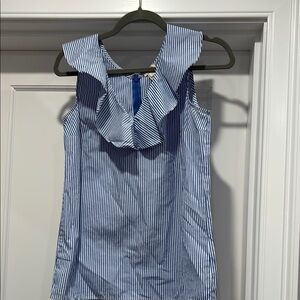 JCREW 0 Blue Striped Sleeveless Top with Ruffle Collar